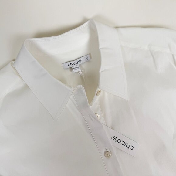 Chico’s Poplin Long Sleeve Cropped Shirt, White (Alabaster), US 12, Chico’s 2 - Picture 3 of 9